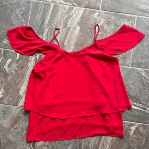 Red Blouse with cap sleeve detail